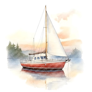 Watercolor Sailboat Clipart, 12 High Quality JPGs, Sailing Boat Clip Art, Watercolor Sailboat Scrapbooking Paper Craft JPG Set Junk Journals