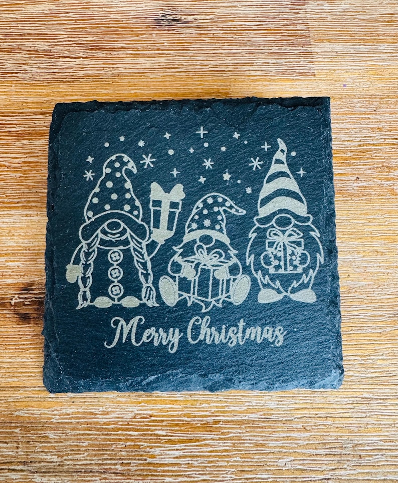 Engraved Gnome Slate Coasters: Rustic Christmas Decor Gift - Etsy