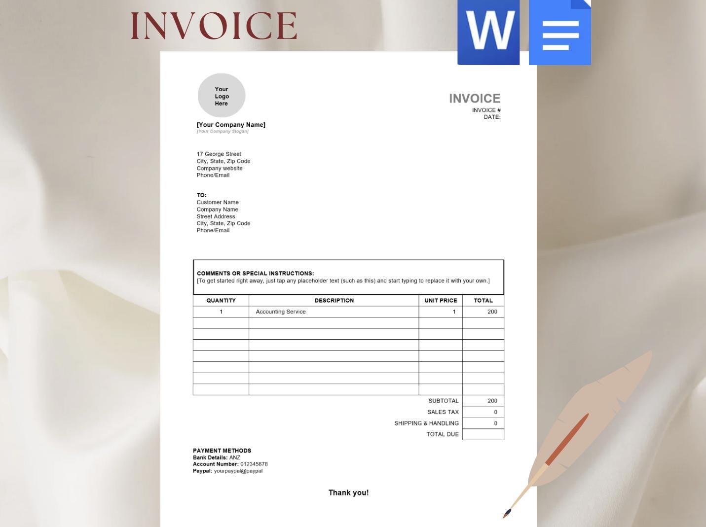 EDITABLE Invoice Template, Small Business Invoice, Receipt Order ...