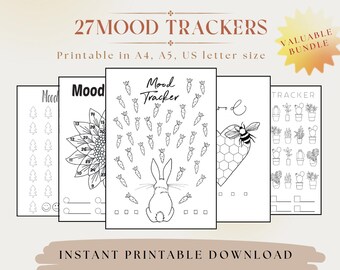 27 Monthly Mood Trackers Bundle, Daily Mood Tracker Journal, Emotion Tracker, Mood Chart, Wellness Planner, A4/A5/Letter, Digital Download