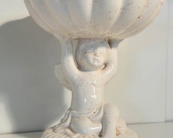Vintage Avon Cherub Pedestal Dish Trinket Dish Soap Holder Ceramic