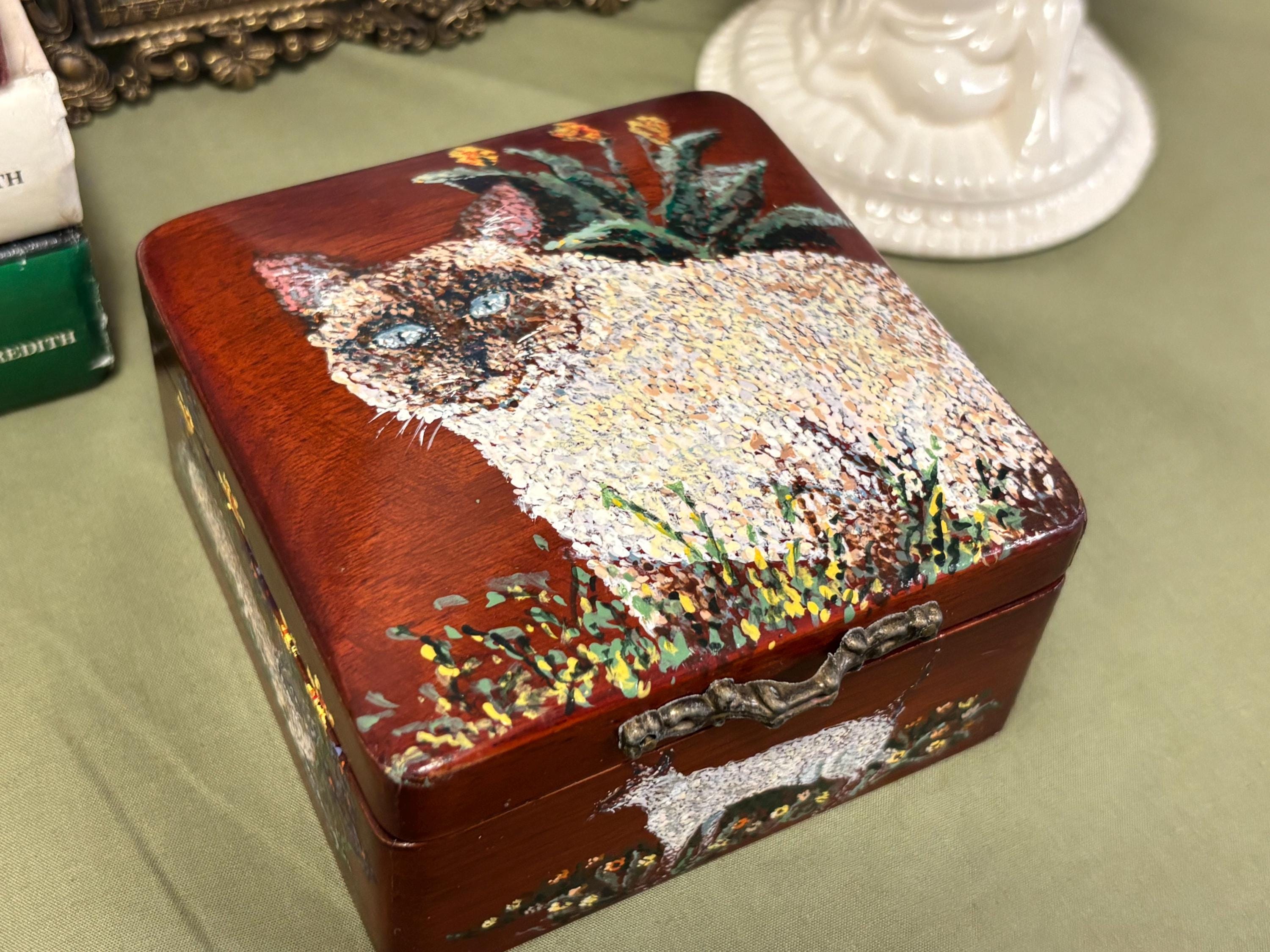 Hand Painted Wooden Box Cat - Etsy