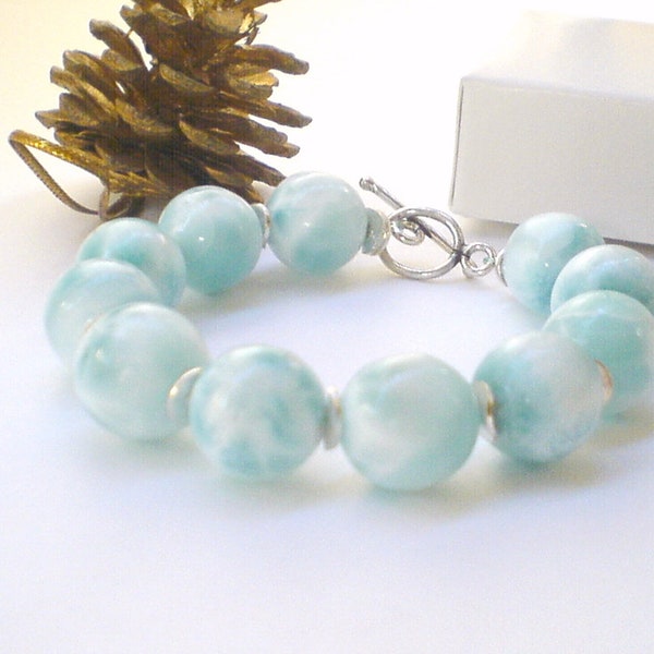 Ice Blue Larimar Bracelet with Larimar round beads gift for her