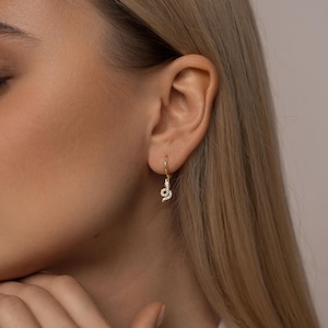 Dainty Serpent Charm Hoop Earrings Gold Sterling Silver - CZ Gift