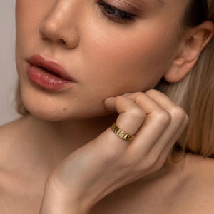 Textured Molten Adjustable Ring Gold Sterling Silver - Statement Gift