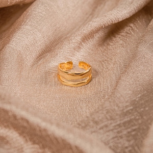 Double Wavy Band Adjustable Ring Gold Sterling Silver - Modern Gift
