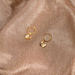 Dainty Butterfly Charm Hoop Earrings Gold Sterling Silver - Gift
