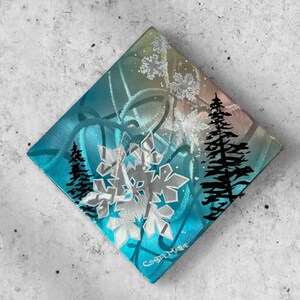 Original Brushed /Grinded Metal Art, One of a Kind. Abstract Pinstriping Alpine Trees & Snowflake with Candy Car Paint and clear coated. image 9