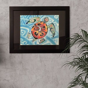 Nani Honu, Original Tropical Sea Turtle Art Honu Tortuga Large Framed Watercolor Painting by Christie Marie E. Russell © image 6