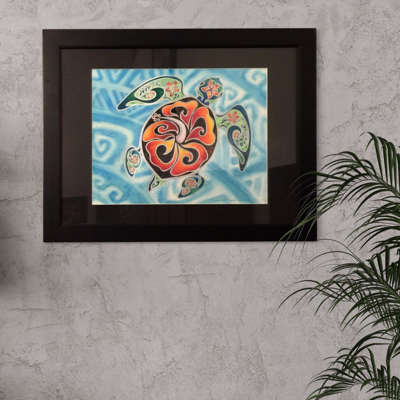 Nani Honu, Original Tropical Sea Turtle Art Honu Tortuga Large Framed Watercolor Painting by Christie Marie E. Russell © image 6