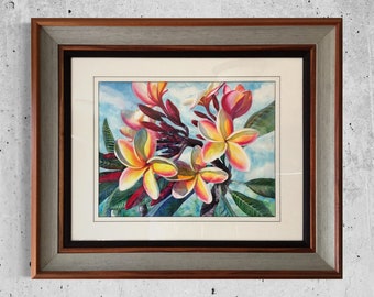 Original Plumeria Flower painting / Frangipani Tropical Hawaii Fine Art Watercolor painting "La a Kea O Kekaha" Christie Marie E. Russell ©