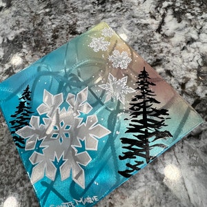 Original Brushed /Grinded Metal Art, One of a Kind. Abstract Pinstriping Alpine Trees & Snowflake with Candy Car Paint and clear coated. image 6