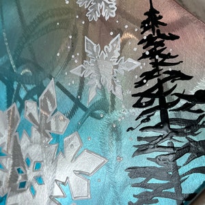 Original Brushed /Grinded Metal Art, One of a Kind. Abstract Pinstriping Alpine Trees & Snowflake with Candy Car Paint and clear coated. image 8