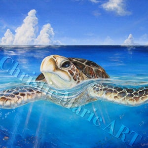 Peace of the Tropics Tropical Sea Turtle Art Large Original Oil Painting Tropical Hawaiian Ocean Art by Christie Marie E Russell © image 6