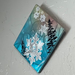 Original Brushed /Grinded Metal Art, One of a Kind. Abstract Pinstriping Alpine Trees & Snowflake with Candy Car Paint and clear coated. image 4