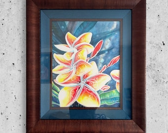 Original Watercolor mixed media, Tropical Hawaiian Plumeria Flowers / Frangipani flower Art by artist Christie Marie Elder-Russell
