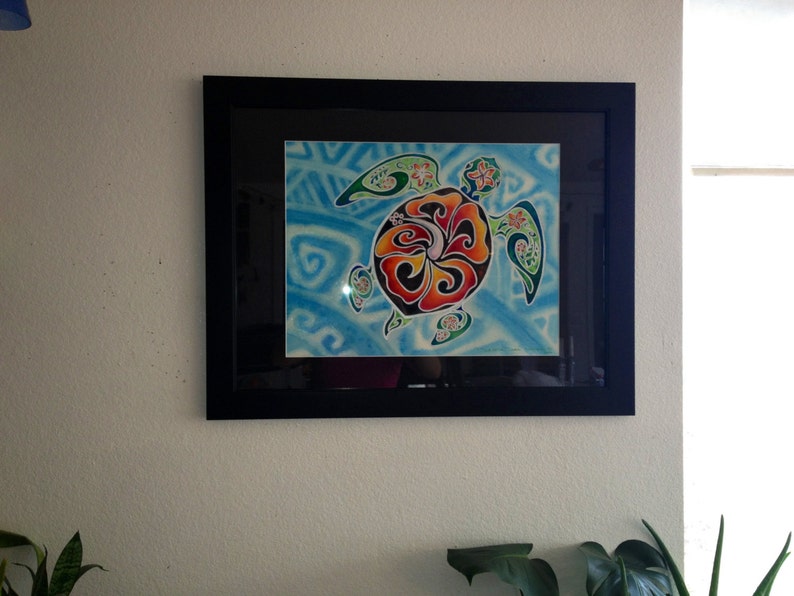 Nani Honu, Original Tropical Sea Turtle Art Honu Tortuga Large Framed Watercolor Painting by Christie Marie E. Russell © image 3