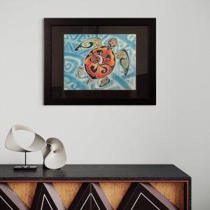 Nani Honu, Original Tropical Sea Turtle Art Honu Tortuga Large Framed Watercolor Painting by Christie Marie E. Russell © image 5