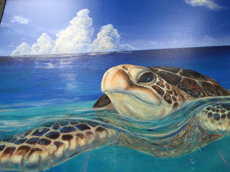 Peace of the Tropics Tropical Sea Turtle Art Large Original Oil Painting Tropical Hawaiian Ocean Art by Christie Marie E Russell © image 10