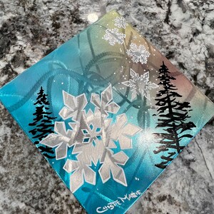 Original Brushed /Grinded Metal Art, One of a Kind. Abstract Pinstriping Alpine Trees & Snowflake with Candy Car Paint and clear coated. image 2