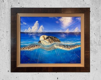 Peace of the Tropics - Tropical Sea Turtle Art - Large Original Oil Painting - Tropical Hawaiian Ocean Art by Christie Marie E Russell ©