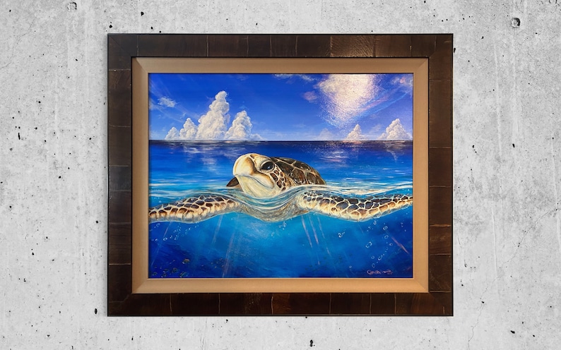 Peace of the Tropics Tropical Sea Turtle Art Large Original Oil Painting Tropical Hawaiian Ocean Art by Christie Marie E Russell © image 1