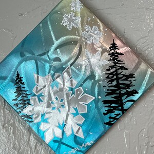 Original Brushed /Grinded Metal Art, One of a Kind. Abstract Pinstriping Alpine Trees & Snowflake with Candy Car Paint and clear coated. image 3