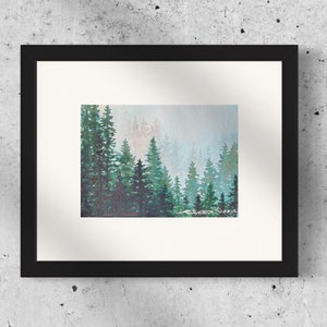 Original Watercolor painting Growing OOAK small 5 x 7 Unframed art by artist Christie Marie Elder-Russell Alpine Trees with cloud image 1