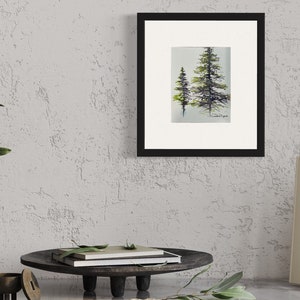 Original Watercolor painting Moon Glow and Serpentine Art Painting Study of Alpine trees in Sumi-E style with 2 watercolor paint colors image 8