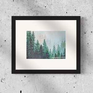 Original Watercolor painting Growing OOAK small 5 x 7 Unframed art by artist Christie Marie Elder-Russell Alpine Trees with cloud image 2