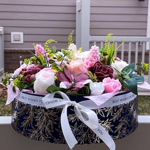 Soap Flower Bouquet in Big Round Box, Gift For Mom