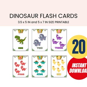 20 Cartões de Números de Dinossauro Jogo Educacional para Crianças Cartões de Aprendizagem Brinquedo de Dinossauro Presente para Crianças Conjunto de Cartões de Ciência de Dinossauro Download Instantâneo