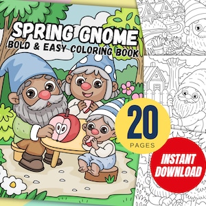 Spring Gnome Coloring Pages: Kids Activity, Family Fun (Digital Download)
