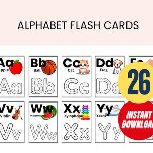 Alphabet Flash Cards for Kids Preschool Learning Montessori Educational Tool Homeschool Flashcards Gift for Toddlers Instant Download