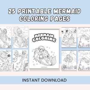 Mermaid Coloring Pages: 25 Fantasy Underwater Designs (Instant Download)