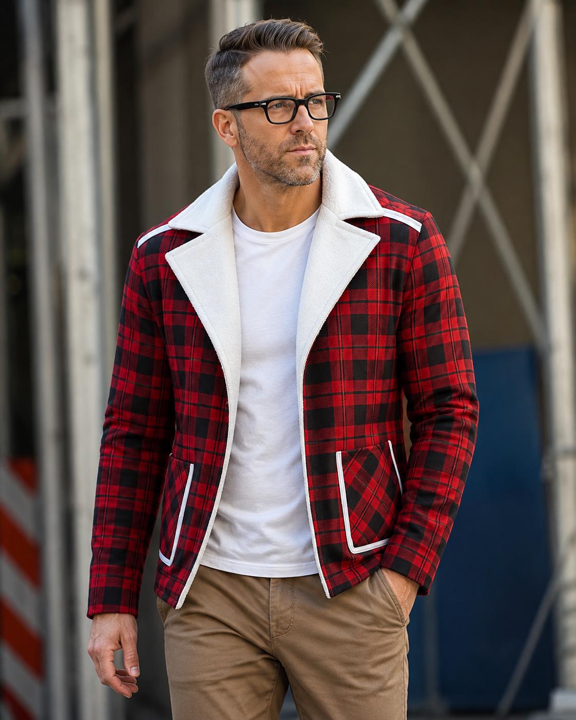 Red Checkered Flannel Bomber Jacket: Wade Willson Cosplay, Faux