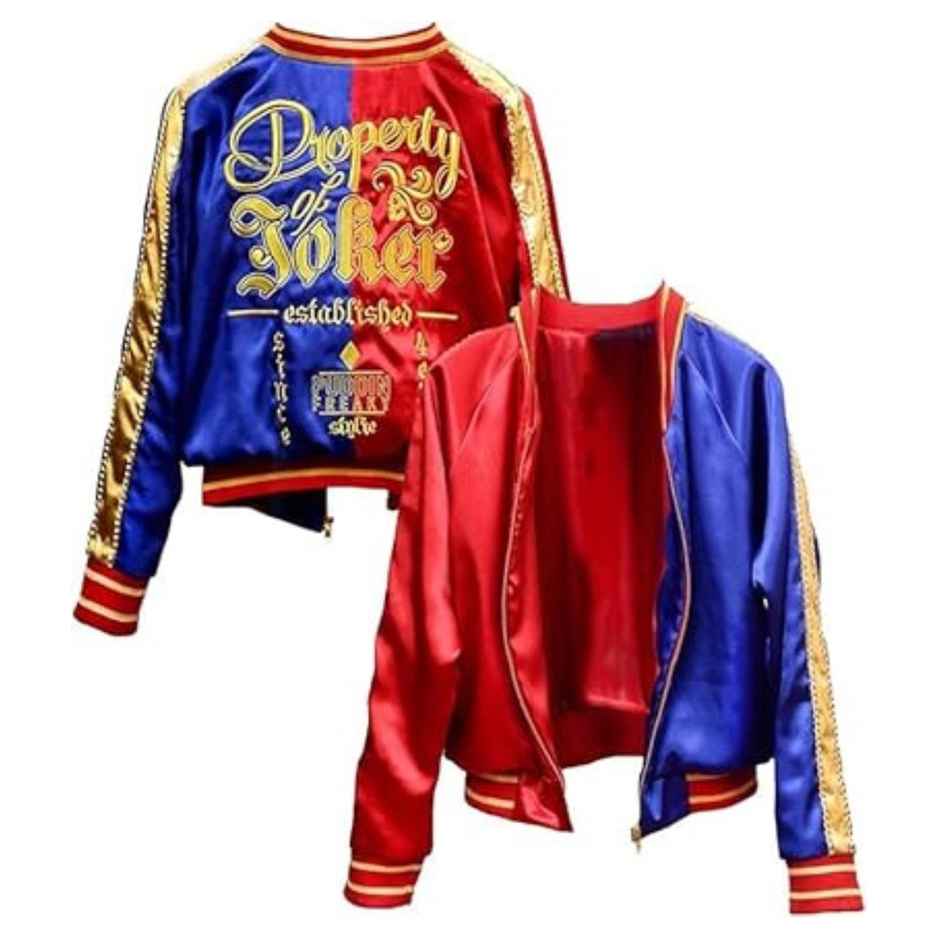 thumbnail image 2 of Women's RealSkin Harley Quinn Red & Black Biker Wool Hoodie Jacket 2 of 5