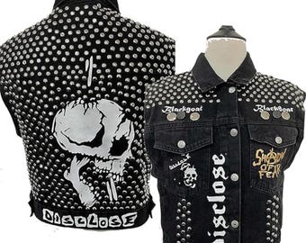 Studded Black Denim Vest: Punk Rock Biker Style | gifts for men