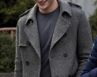 Handmade Edward Cullen Twilight Wool Coat: Vintage Grey Peacoat, Halloween Vampire Cosplay