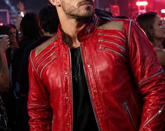 Blouson de motard en cuir rouge – Style inspiré de Singer
