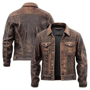 Mens Leather motorcycle jacket | Faux Leather Trucker Vintage Distressed Biker jacket Black Brown S to 3XL Gift for him birthday gift