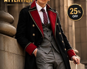 Handmade wh40k cosplay Cotton Military Trench Coat: Red Trim, Sci-Fi | Gift for men