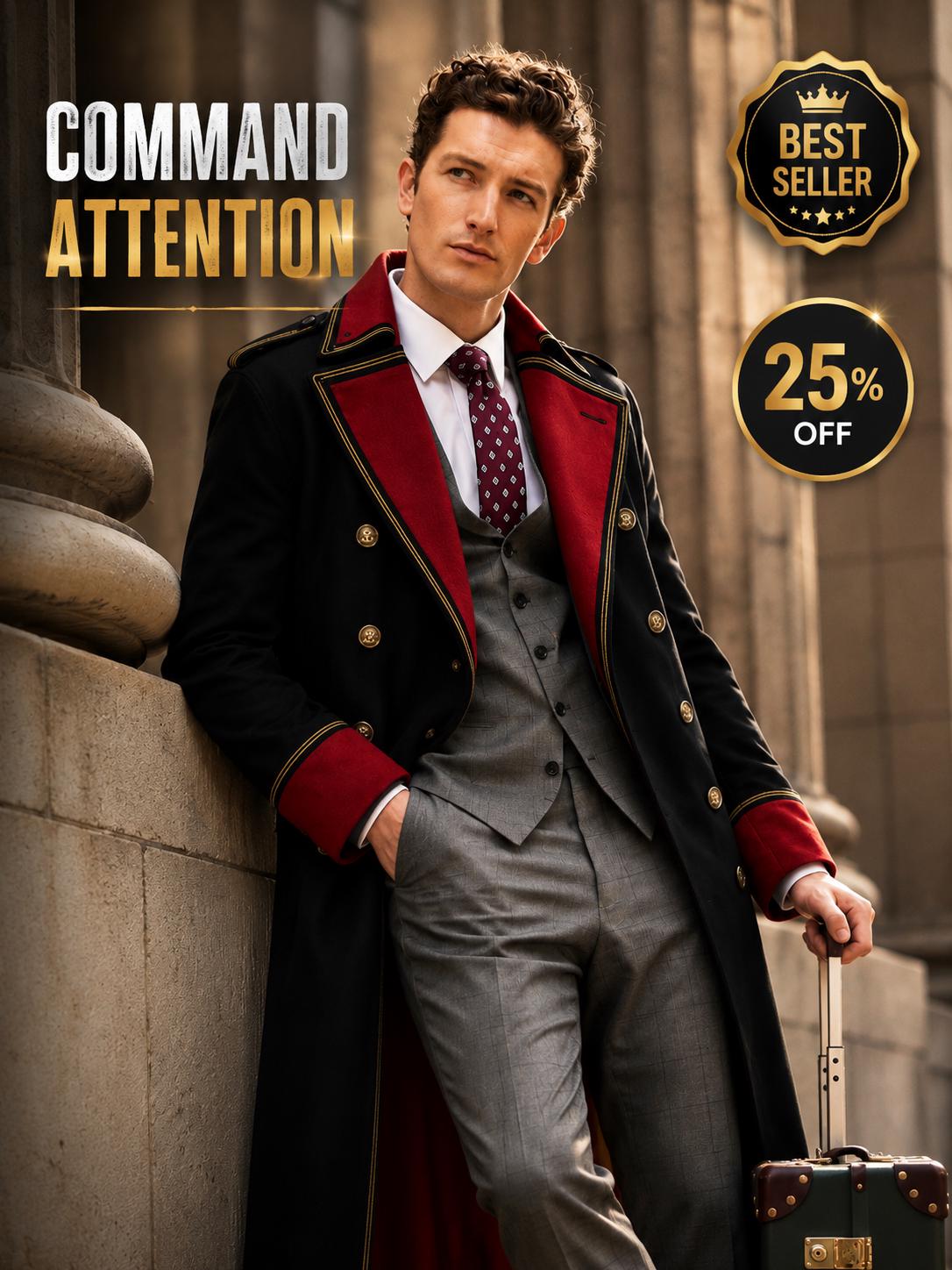 Handmade Wh40k Cosplay Cotton Military Trench Coat: Red Trim, Sci
