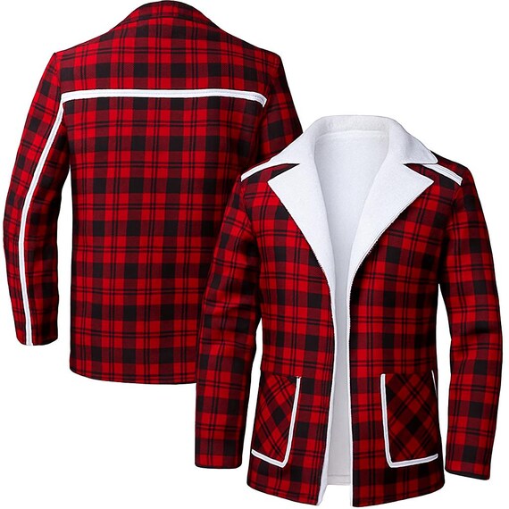 Red Checkered Flannel Bomber Jacket: Wade Willson Cosplay, Faux