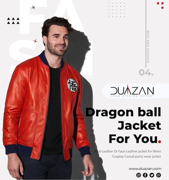 Goku Inspired Orange Leather Bomber Jacket: Anime Cosplay Costume