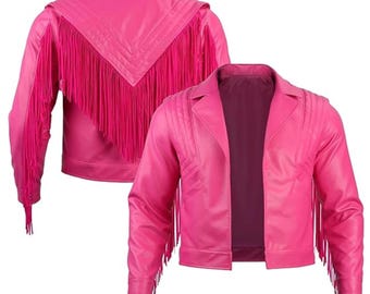 Disfraz de Garret Garrison para cosplay, chaqueta vaquera occidental rosa con flecos