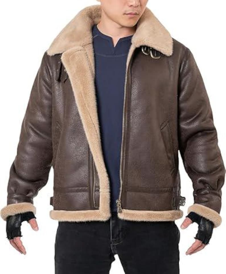 Leon Kennedy RE4 Inspired Cosplay Jacket: Faux Leather Shearling Bomber | gifts for men image 3