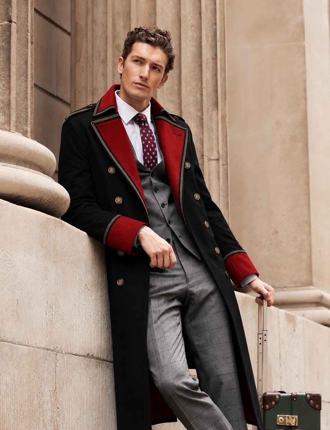Handmade Wh40k Cosplay Cotton Military Trench Coat: Red Trim, Sci