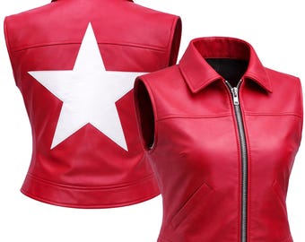 Terry Bogard Red Leather Vest – King of Fighters Inspired Star Emblem Mens Womens Streetwear