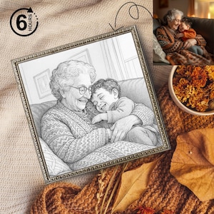 Custom Family Sketch From Photo, Personalized Gift For Him, Custom Line Art, Custom Grandpa Gift, Gift For Dad, Family Portrait